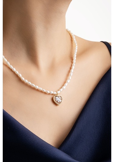 Cameo Italiano 18 Ayar Sarı Altın Kaplama 47 Cm Gümüş İnci Kolye Sarı