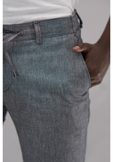 Notra Beli Lastikli Ve İplikli Slimfit Pamuklu Jogger Pantolon Mavi