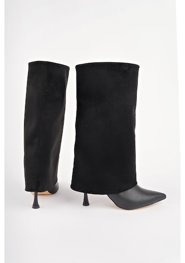 Muggo Catie Süet Sivri Burun İnce Topuklu Kadın Çizme siyah
