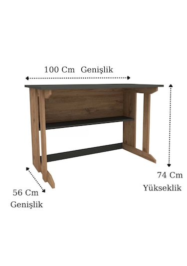 Reyo Home Enda Pillar Kütüphaneli Çalışma Masası 100x56cm Çam-ant Çam - Antrasit