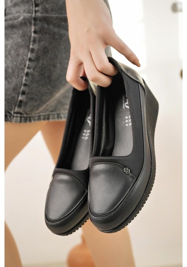 Nesil Shoes Sdf B05 Siyah Anatomik Dolgu Kadın Ayakkabı-siyah