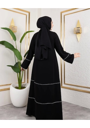 Kıl Biye Detaylı Abaya/ferace / Siyah - F0145 Siyah