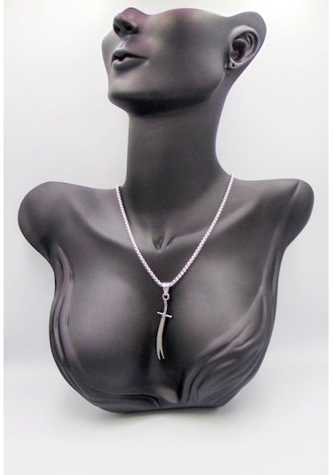 Unisex Gümüş Renk 3d Zülfikar Uçlu Paslanmaz Çelik Kolye 70cm Gümüş