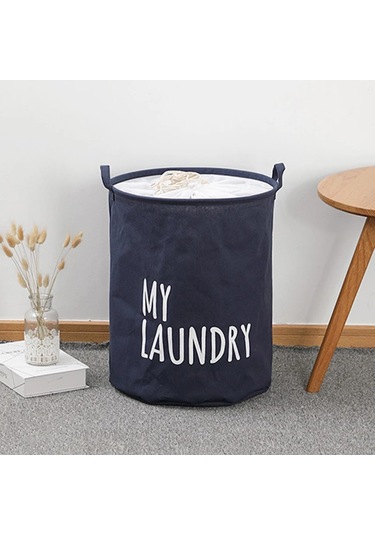 Ambition Banyo Çamaşır Sepeti Keten Pamuk Katlanabilir Çamaşır Mavi