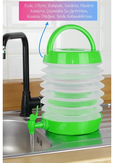 Musluklu Katlanır Su Bidonu Outdoor Akordiyon Kamp Çeşme Piknik Damacana İçecek Şişesi Kova Yeşil