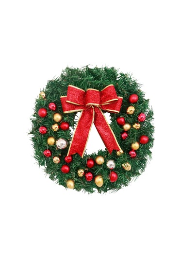 Yay Düğüm Topları Ile Noel Çelenk 20 Inç Mutlu Noeller Dize Işıksız 50cm