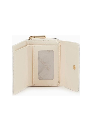 Dokulu Kumaş Detaylı Cüzdan - Krem Krem