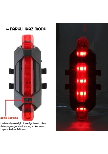 Exeo Led Bisiklet Ön Ve Arka Ikaz Işığı Far 3 Modlu Su Geçirmez Siyah - Kırmızı