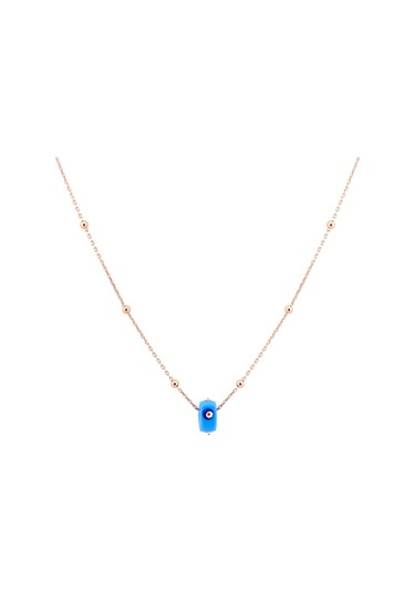 Kadın Gümüş Mineli Turkuaz Taşlı Toptop Zincirli Kolye (497407761)