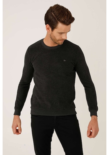 İgs Erkek Antrasit Standart Bisiklet Yaka Triko Antrasit