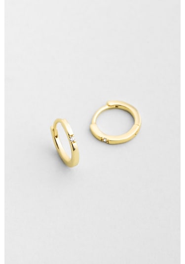 Luna Işıltısı 18 Ayar Sarı Altın Kaplama Gümüş Halka Küpe Sarı