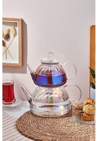 Perotti Vitor Luster Borosilikat Cam Çaydanlık 800ml + 1.5l 16481 Şeffaf