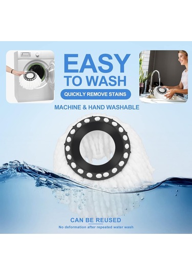 Ximistore9 3 Adet 16cm Mikrofiber Döner Mop Başkanı - 360 Derece Temizleme, Tüm Yüzeyler İçin Uygun, Yıkama Kolay Beyaz