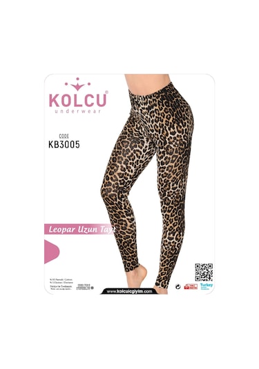 Kolcu Geniş Leopar Desenli Likralı Uzun Kadın Tayt - Kb3005 Geniş Leopar Desenli Çok Renkli