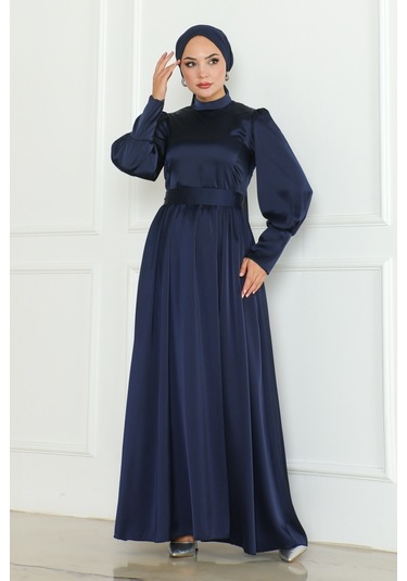 Kuşaklı Saten Abiye 1136 - Lacivert