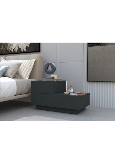 Kayra Kmd002 Led Işıklı Komodin 2 Çekmeceli Modern Tasarım Antrasit
