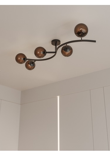 Noria Modern Siyah Metal Gövdeli 5 Li Bal Rengi Cam Küre Avize