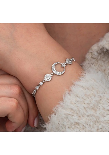 Artsmagazinmücevher Gümüş Zirkon Taşlı Ay Yıldız Kadın Bileklik