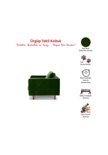 Ürgüp Yeşil Tekli Koltuk Berjer Rahat Psikolog Koltuğu Terapi Koltuğu Yeşil