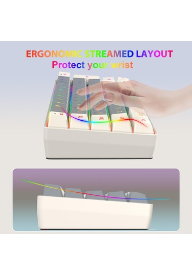 Hxsj V400 Kablosuz Renk Eşleştirme Rgb Arka Işık Membran Klavye 63 Anahtar Kapak, Kablolu Uzunluk: 1.7m Gri + Bej 2 Renkli