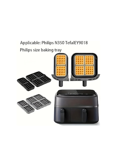 Elmpaly Siyah 2li Yapışmaz Waffle Kalıbı Hava Fritözü Uyumlu Yeniden Kullanılabilir