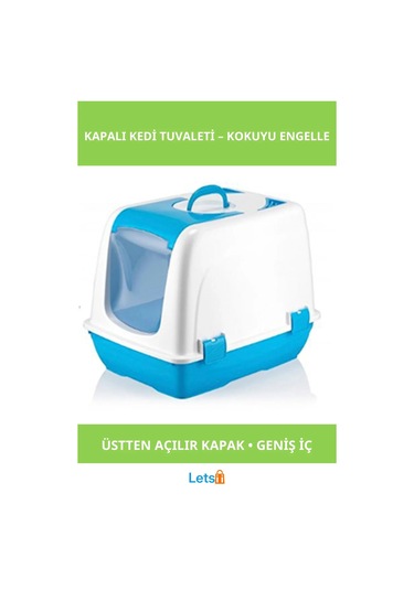 Üstten Açılır Kapalı Kedi Tuvaleti Mavi Yavru Ve Yetişkin Kediler İçin