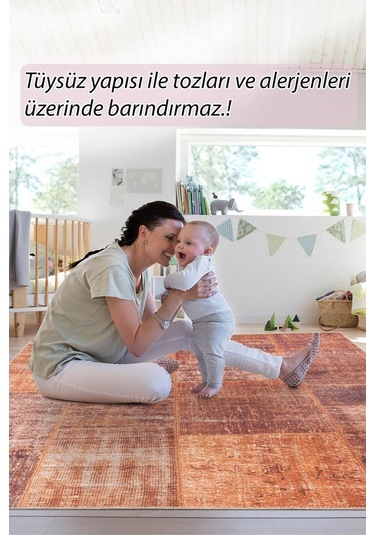 Jazz Patchwork Desenli Dokuma Taban Dekoratif Turuncu Halı (Al 62