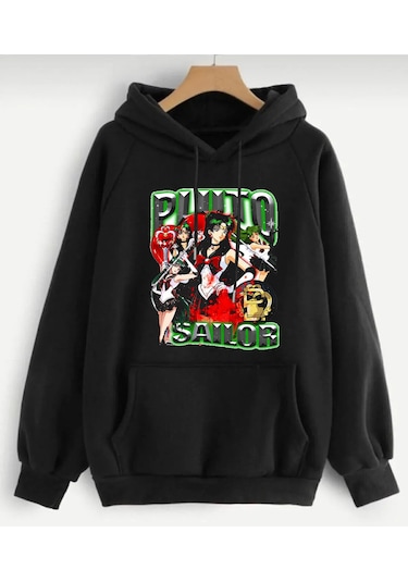 Arc Shoping Baskılı 3 İplik Şardonlu Sweatshirt - Siyah Unisex Oversize Kapüşonlu 1siyah