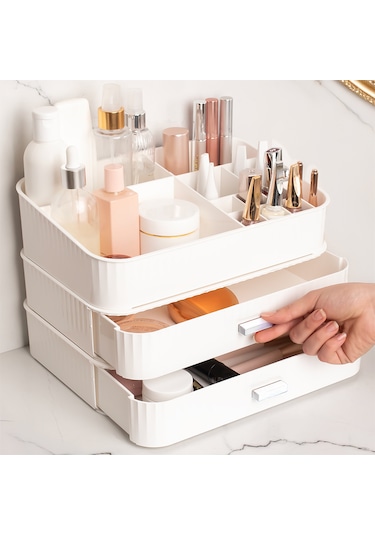 Porsima 0620 3 Katlı Beyaz Makyaj Organizeri Saklama Kutusu