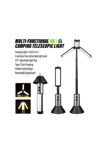 Çok İşlevli Led Açık Kamp Feneri, Cmping Işık/el Feneri Gri