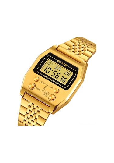 Springsun Skmeı 2460 Dijital Spor Saati: Çelik Kayışlı, 30m Su Geçirmez, El Işık, Kronometre, Alarm Ve Tarih Gösterimi Altın Altın