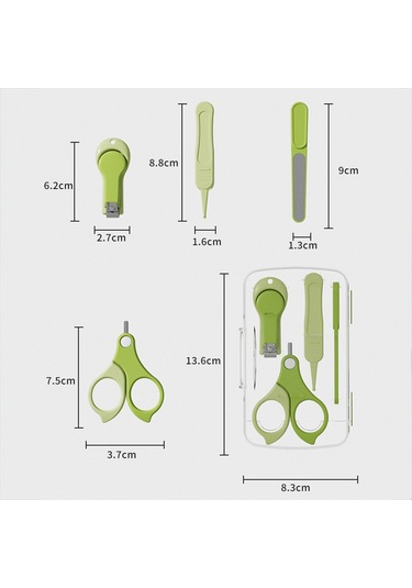 Sones 4'ü 1 Arada Bebek Tırnak Makası Seti Seyahat Taşınabilir Bebek Bakım Seti Yeşil
