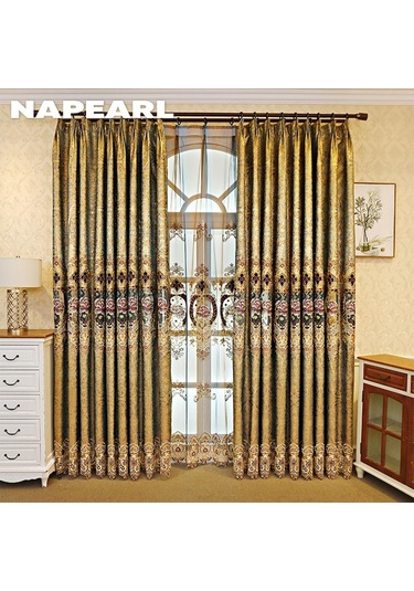 1 Adet Napearl Moda High-end Saray Tarzı İşlemeli Perdeler Ve Oturma Odası Yatak Odası Ev Dekor İçin Pencere Ekranları Tulle-100x260cm Altın