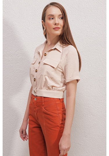 Bigdart 0663 Crop Ceket - Krem 001