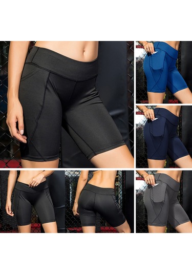 Wezone Yüksek Bel Yoga Şortu: Nefes Alabilen, Esnek Ve Yan Cep Detaylı Kadın Spor Kıyafeti Mavi