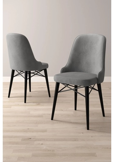 Nova Serisi, 1 Adet Gri Mutfak Sandalyesi, Siyah Gürgen Ayak, 1. Sınıf Babyface Kumaş