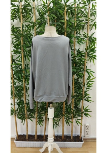 Reka Moda Kadın Uzun Kollu Bisiklet Yaka Desenli Viskon Iki Iplik Bluz Gri