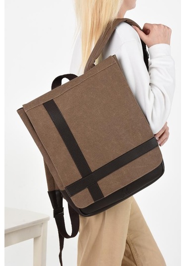 Kadın Sırt Çantası 35 22 Cm Kanvas Kumaş Laptop Bölmeli Business Sırt Çantası Okul Çantası Mega Bag Vizon