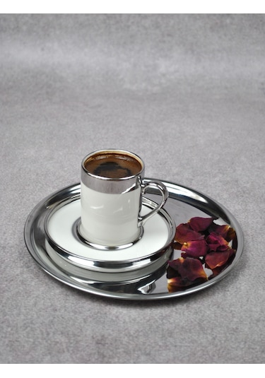 2 Kişilik 4 Parça Porselen Türk Kahve Fincan Takımı 110 Ml Sılver