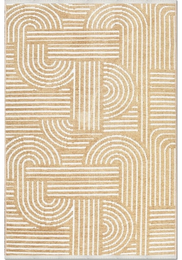 Revna Sarı Bej Kum Beji Yıkanabilir Halı Kaymaz Taban Pamuk Dokuma Salon Mutfak Koridor Halısı Sarı