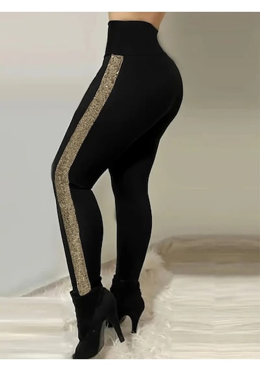 Kadın Yüksek Bel Yan Şerit Detaylı Dalgıç Tayt Sarı