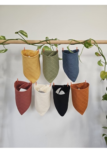 7 Adet Pamuklu Çift Katlı Çıtçıtlı Müslin Fular & Salya Önlüğü Çok Renkli