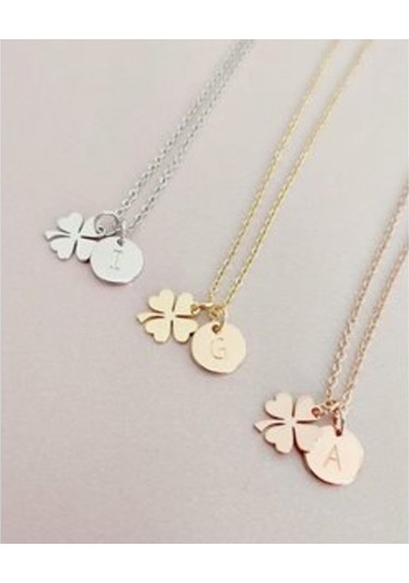 Gümüş Yoncalı Harfli Kolye 487351281