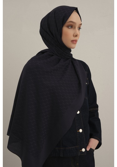 Lacivert Link Desen Bambu Cotton Şal 02 Lacivert