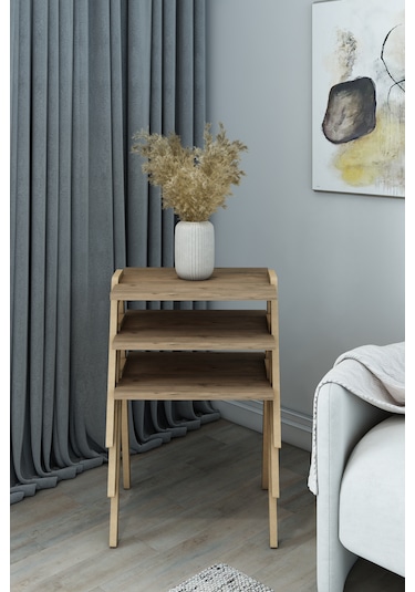 Azra - 3 Lü Zigon Sehpa Takımı Atlantik Çam -modern Ve Fonksiyonel / Orta Sehpa / Dekoratif Atlantikçam