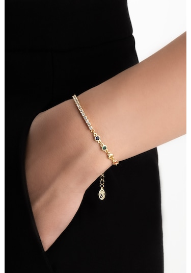 Gökkuşağı 18 Ayar Sarı Altın Kaplama 19 Cm Gümüş Su Yolu Bileklik Sarı