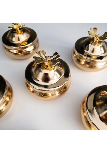 6'lı Gold Kelebekli Tombik Lokumluk, Çay Ve Kahve Yanı Sunumluk, Şekerlik, Drajelik Gold