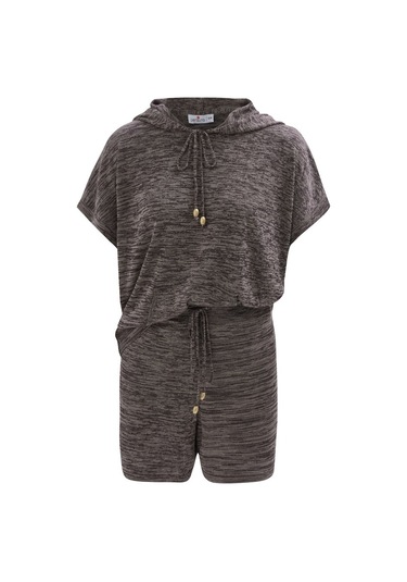 Peraluna Kaıra Blouse & Shorts Kapüşonlu Yazlık Kadın Triko Şort Kahve Kahverengi