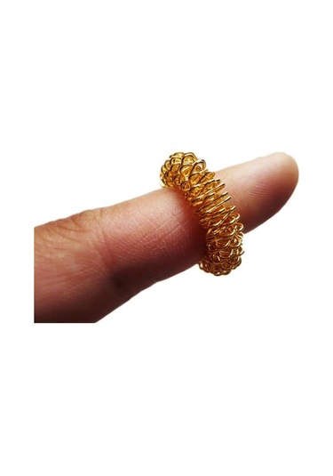 Unisex Batmayan İğneli Reiki Sujok Yüzüğü Masaj Stres Esnek Yaylı Akupunktur Yüzük Altın Renk Altın