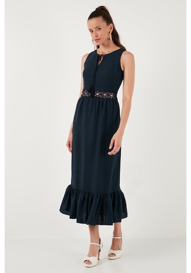 Lela Regular Fit Volanlı Kolsuz Midi Bayan Elbise 611El574 Lacivert
